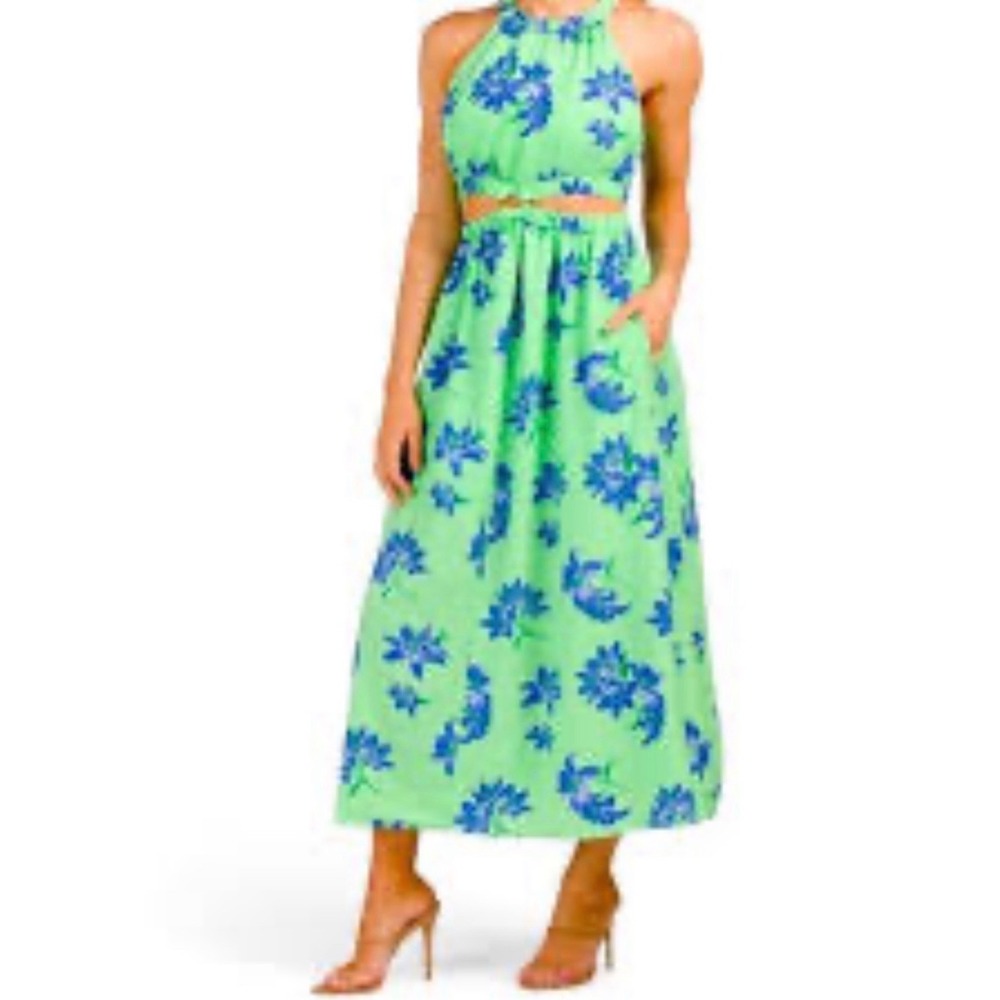 LIKELY Floral Cut-Out Halter Maxi Dress Green Blue Size 6‎